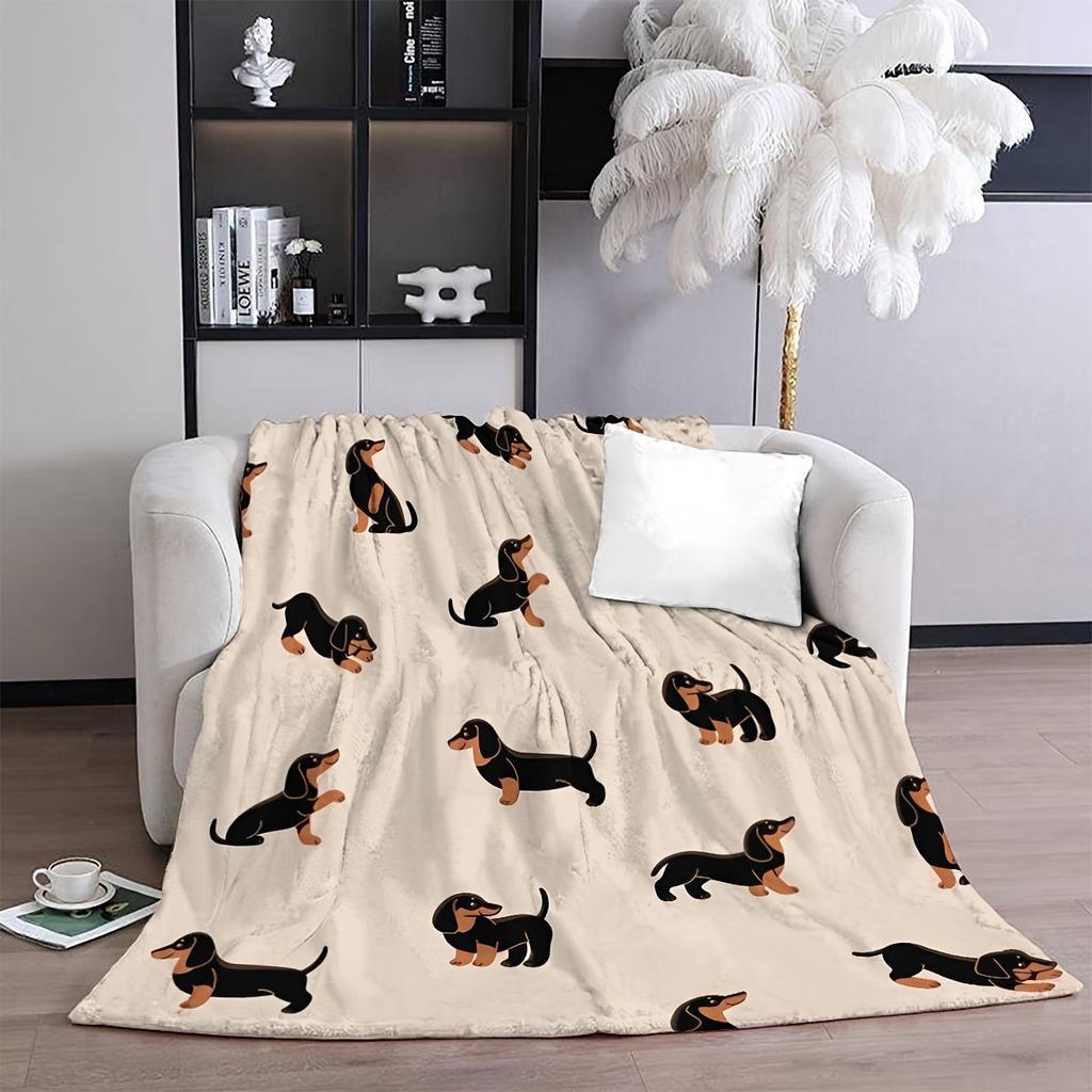 Cute Dachshund Blanket Soft Flannel Cartoon Print Blanket Sofa Bedroom Dormitory Nap Blanket