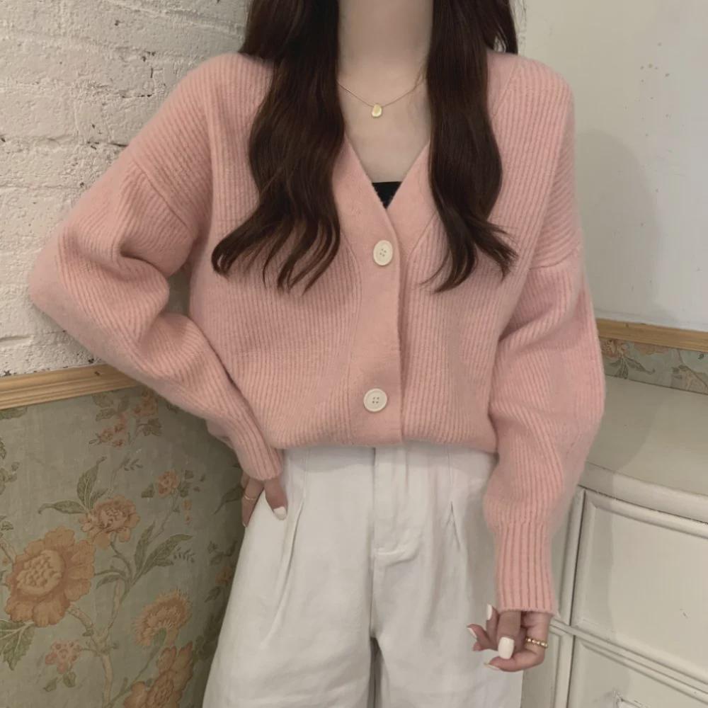 2024 Loose Fit Japanese Retro Soft Knit V-Neck Cardigan for Spring & Autumn