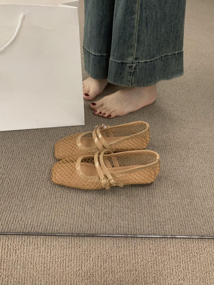 

French flat bottom hollow breathable fishing net shoes 2025 summer new mesh Mary Jane shoes ballet single shoes women 35