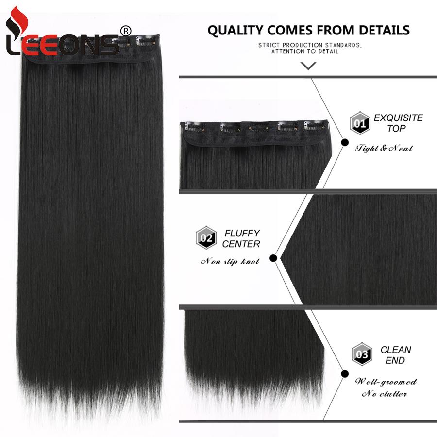 Leeons 5 Clips In Hair Extensions Synthetic Straight Heat-Resisting Fiber Clip On 24 Inch Blonde Brown Fashion Color For Women