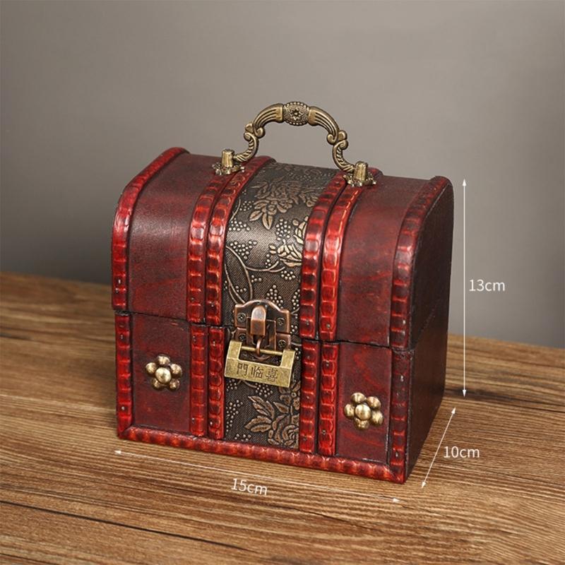 Jewelry Storage Box Treasure Jewelry Container Wood Trinket Holder Jewelry Organizer with Lock Jewelry Display Case Gift