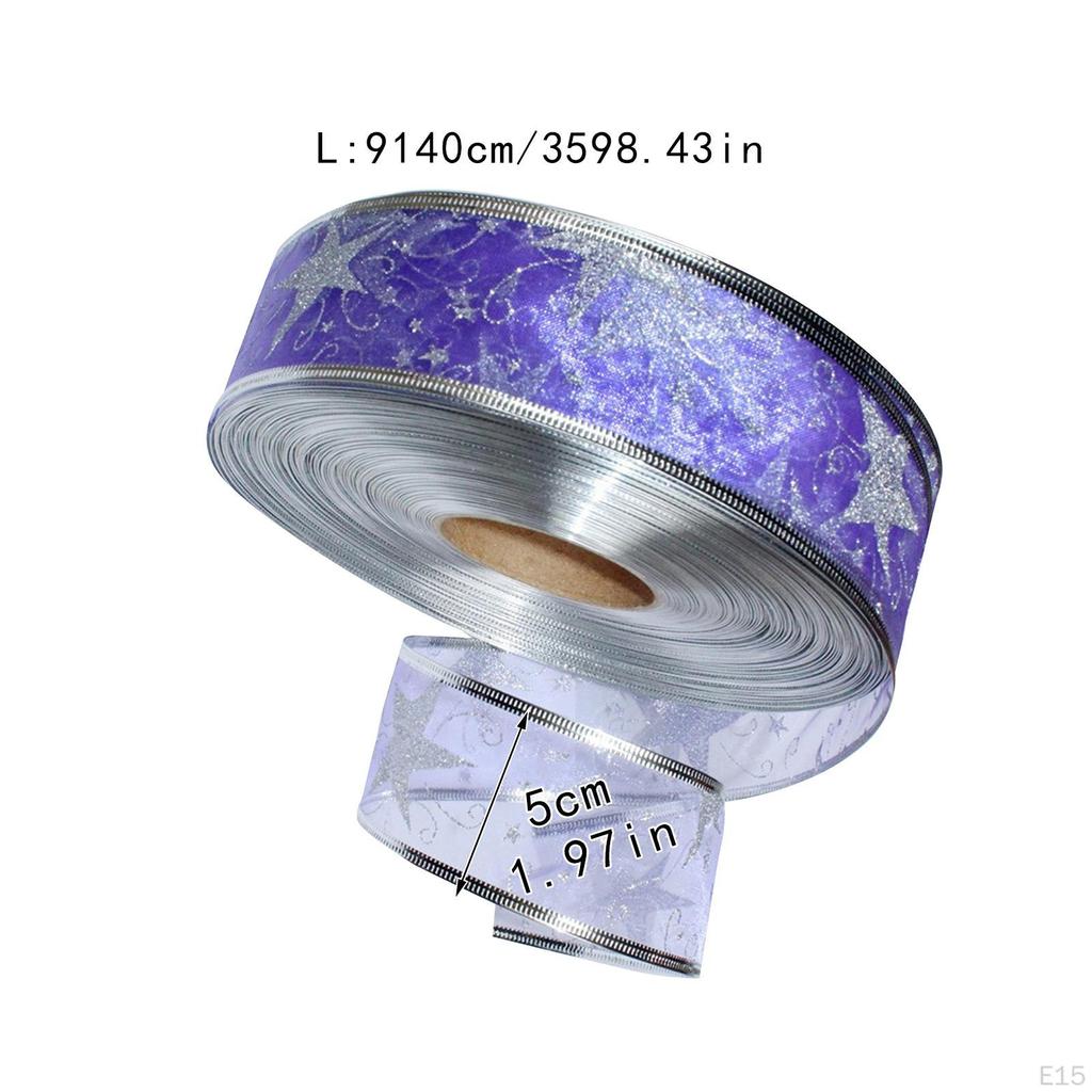 Christmas Ribbon Decorative 100yds Length 5cm Wide Wired Edge Ribbons Festival Gift Wrapping