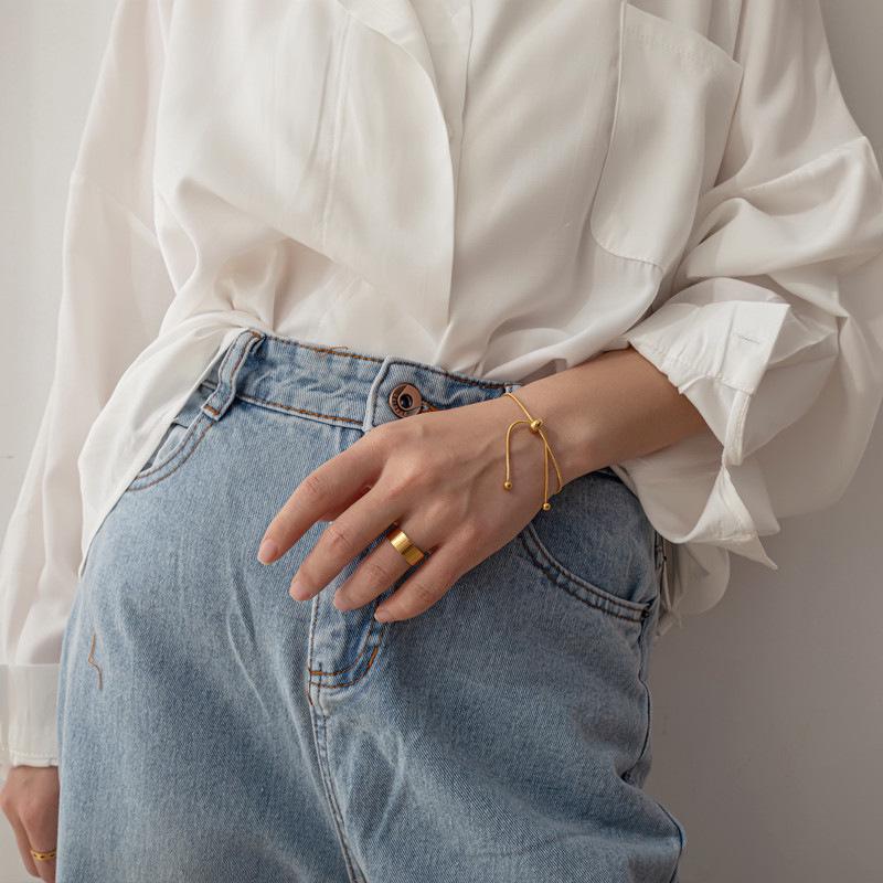 Bracelet chaîne ajustable rétro en or 18 carats avec perles rondes