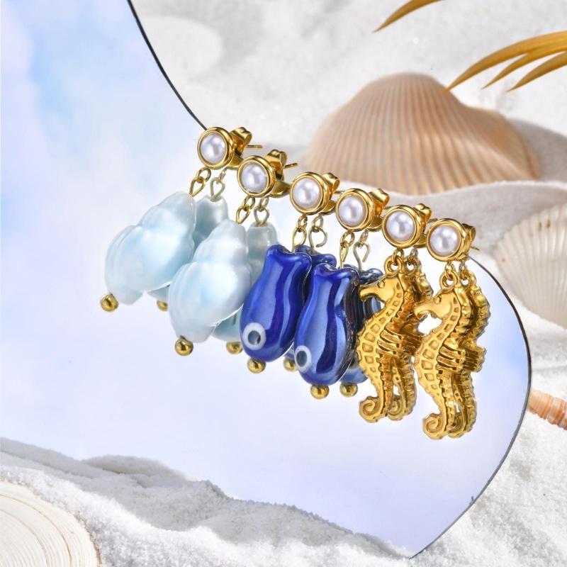 Trendy Drop Earrings For Women Girls Featuring Marine Life Design Dangle Ear Studs Comfort Fit Jewelry Gift