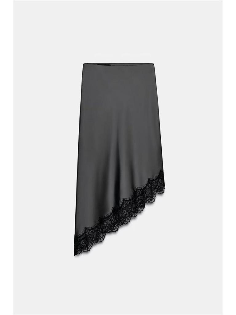 Elegant Lace Silk Satin Texture Skirt – European & American Autumn 2025 Style