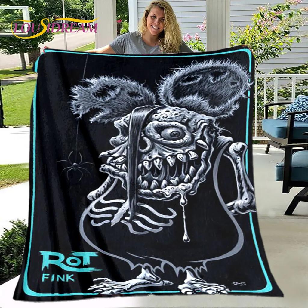 Funny Rat Fink Cartoon Soft Plush Blanket,Flannel Blanket Throw Blanket for Living Room Bedroom Bed Sofa Picnic Cover Bettdecke