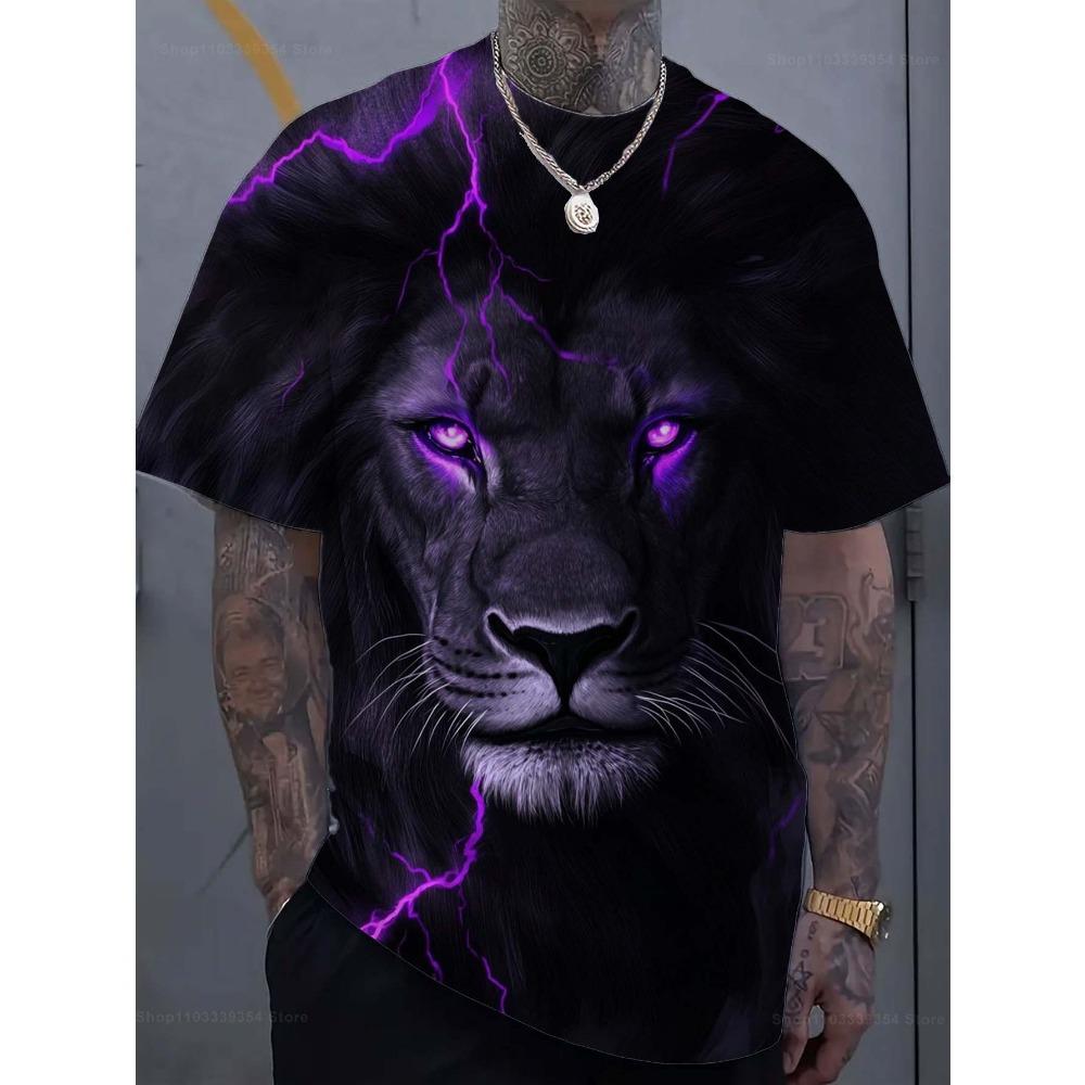 Mode Löwe 3D Gedrucktes Herren T-Shirt Lässiges schnelltrocknendes T-Shirt Tier Muster Oberteil Kurzarm Übergröße Herrenkleidung Streetwear