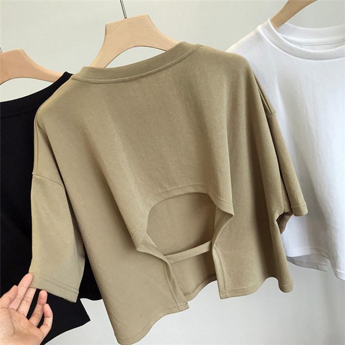 Dámská trička s krátkým rukávem v korejském stylu Cool Solid Oříznuté letní ležérní trička