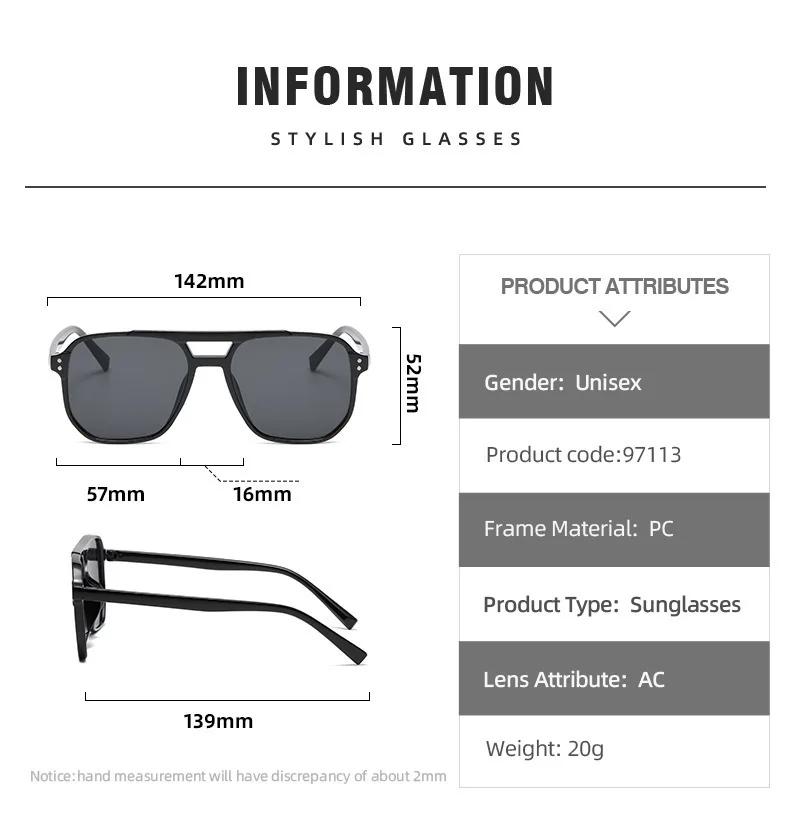 3PCs Big Square Frame Sunglasses for Men and Women Lightweight Frame Double Bridge Black Yellow Sun Glasses with UV Protection