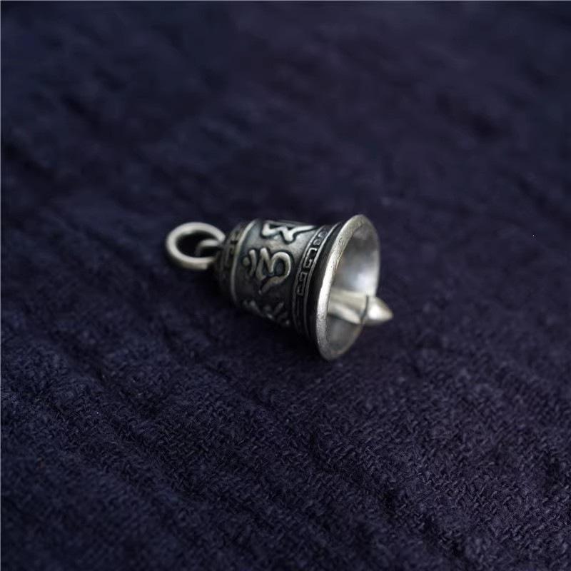 Tibetan Six-Character Mantra Bell Pendant Charm Bracelet with Retro Buddhist Beads.