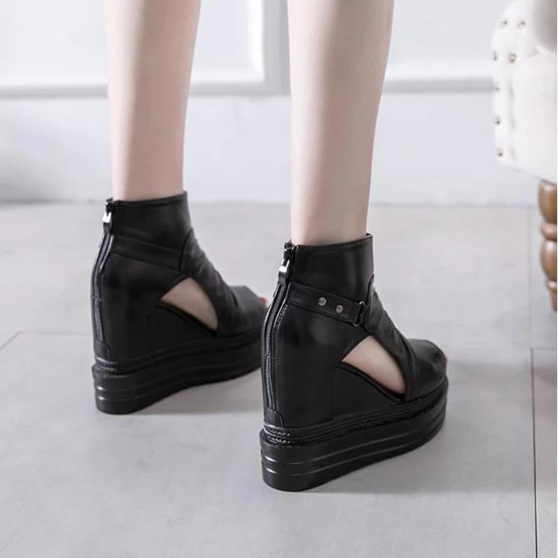 Fashion 2025 New Summer Fashion Platform Wedge Sandals Women 12CM High Heel Sexy Fish Mouth Waterproof Platform Elevation Cool Boots