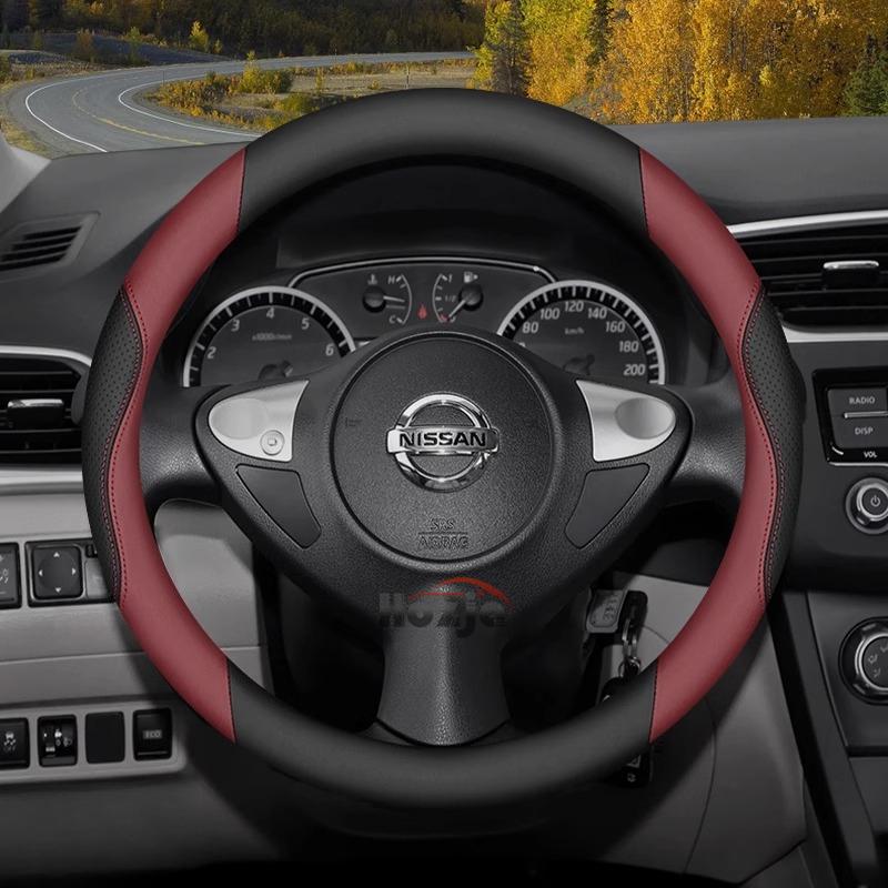 Leather Car Steering Wheel Cover for Nissan Qashqai J11 J10 J12 Tiida Juke F15 Navara D40 X-trail T30 T31 T32 T33 Pathfinder R51
