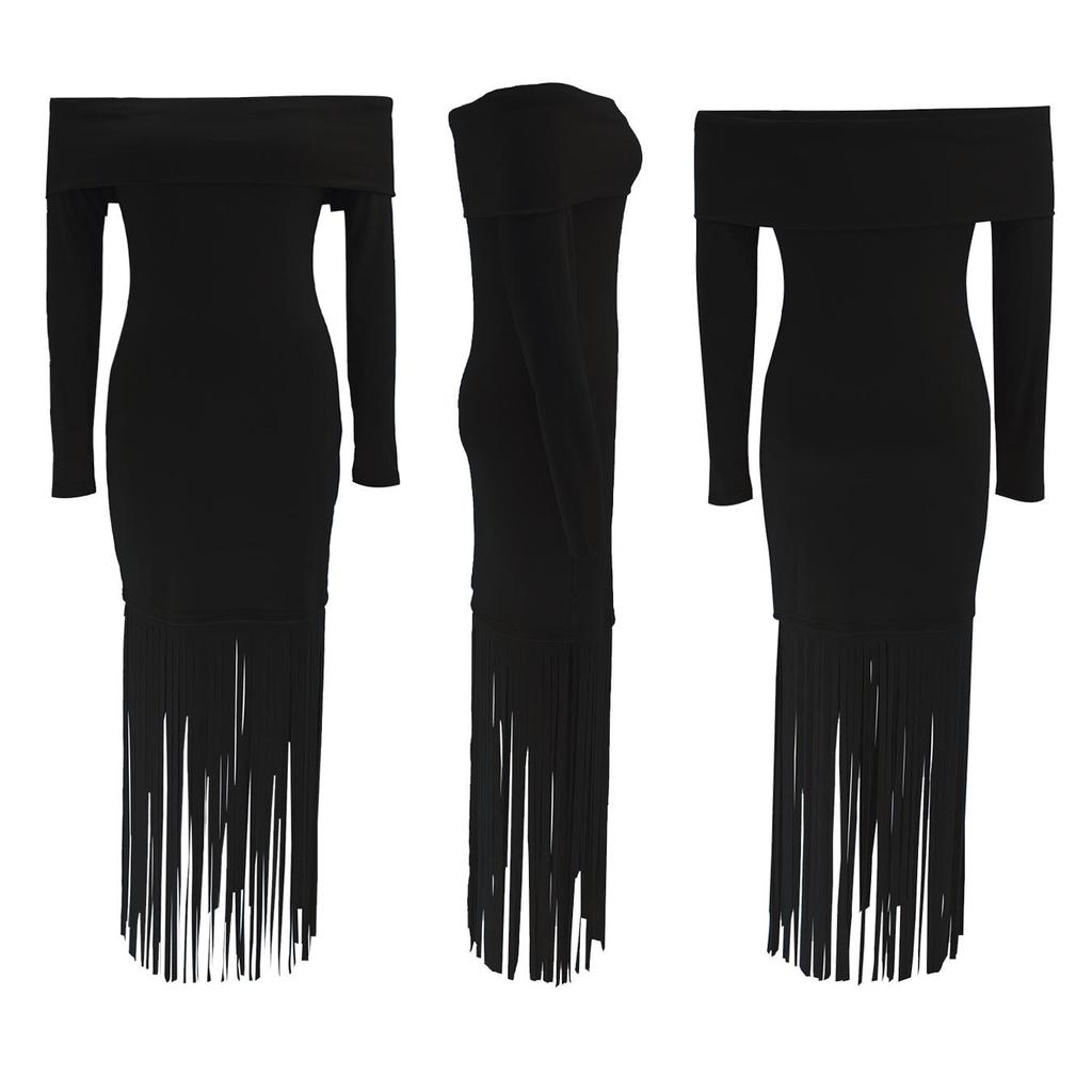 Europejska & Amerykańska Dopasowana Suknia Wieczorowa Jednoramienna z Frędzlami