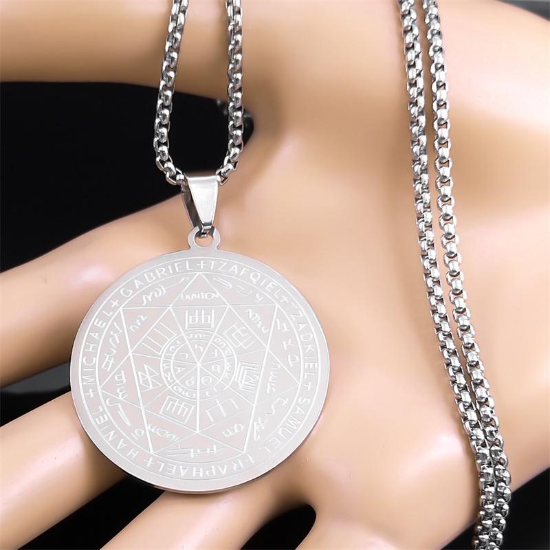 Seven Archangels Amulet Stainless Steel Necklaces Men Seal of Salomon Talisman Christian Protection Jewelry