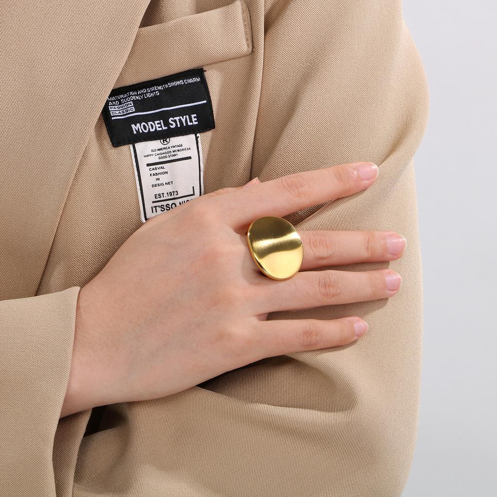Golden Stainless Steel Oval Charm Ring For Women Polished Hip Hop Chunky Finger Ring Aniolls Trendy Party Jewelry Girl Gift