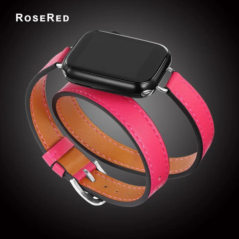 For Apple Watch Band 40 41mm Double Tour Leather Strap 45/46 42 44mm Series10 9 8 7 6 Se 5 4 3 2 for Iwatch6 38mm Fashion Correa