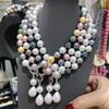 Xiaoxiangfeng Hepburn Colored Glass Bead Necklace Exaggerated Shape Water Drop Pendant Round Collarbone Necklace Short Sweater