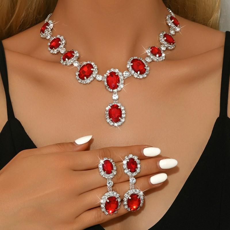Sparkling Water Drop Rhinestone Necklace Earring Set Women Fashion Statement Jewelry Wedding Party Accessory