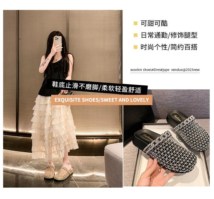 Baotou fishing net half slippers women's outer wear 2025 summer new thick-soled Roman hollow breathable comfortable beach cool slippers