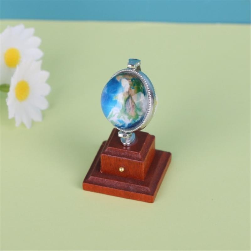 Wooden Tiny Earth Globe Small Wooden World Globe Educational Toy for Dollhouses Furniture and Kids Learning