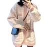 Women's Loose Houndstooth Knit Cardigan - Korean Style, Autumn 2026