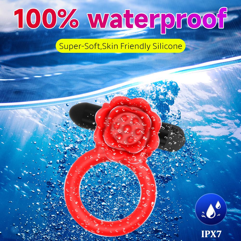 Rose Penis Ring Sex Toy for Man 10 Vibrations Pleasure Cock Rings Vibrator Clitoris Nipple G Spot Stimulator Adult Couples Goods