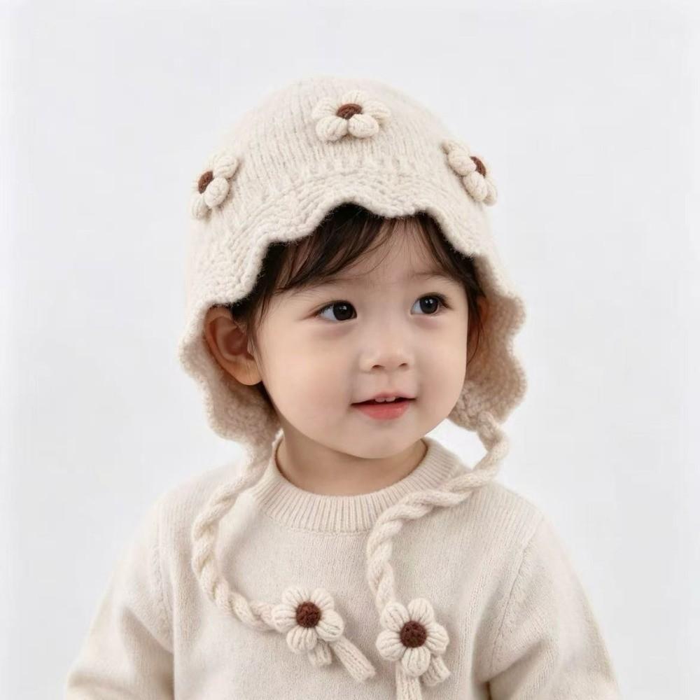 Solid Color Kids Beanie Hat Lacing Ear Protection Hat Fashion Toddler Pullover Hat Boys