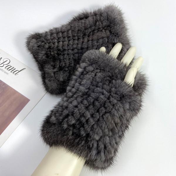 Real Mink Fur Fingerless Gloves for Women Girls Natural Fur Knitted Mittens Warm Soft Luxury Winter Gloves