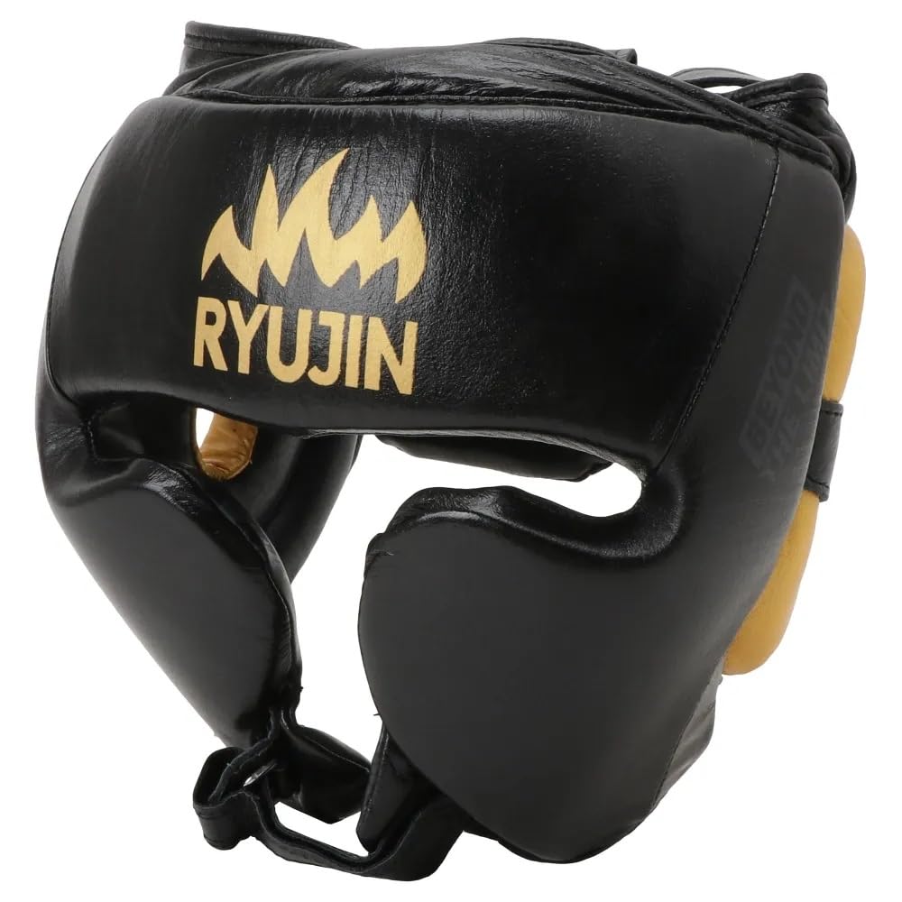 RYUJIN Настоящая кожа Новая Шлем для спарринга PRO (застежка-липучка) // Боксерский шлем Защита головы для спарринга (Большой/Очень большой)