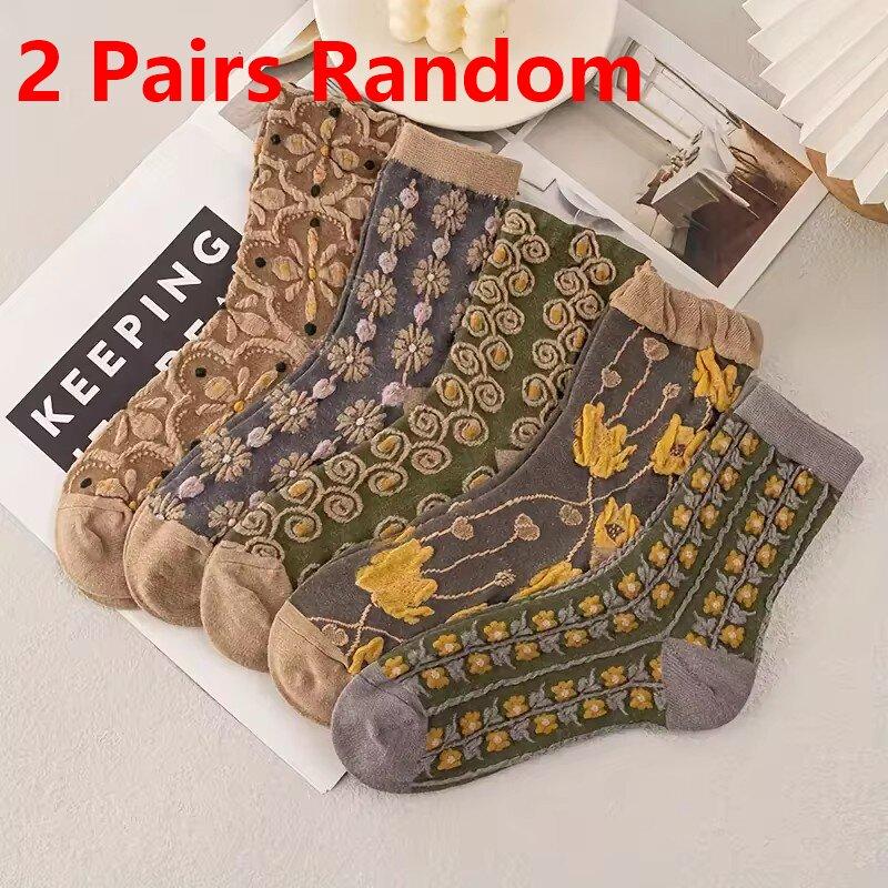 

Носки с 3D цветочной текстурой, носки в стиле ретро-корт, женские чулки One Size