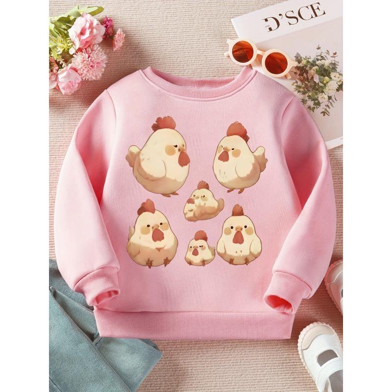 Kids Crewneck Sweatshirt, Cute Cartoon Chick Print Soft Long Sleeve Casual Top for Spring Autumn