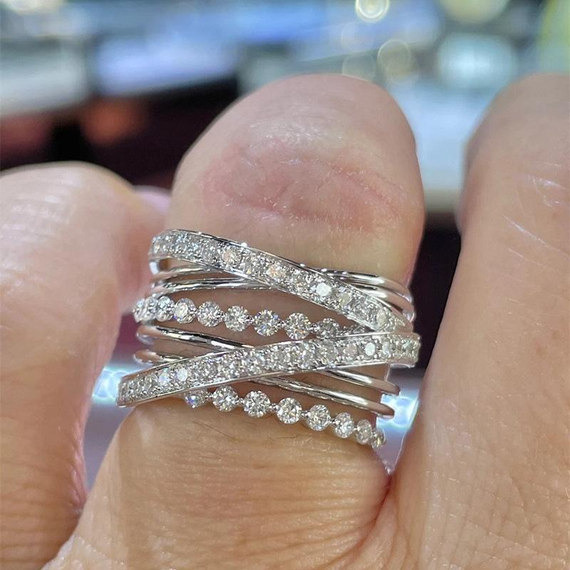Hot-selling New Super Flash Ring, Multi-layer Surrounding European and American Creative Cross Ring, Line Women's Ring
