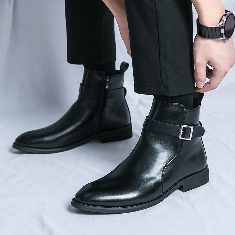Herren High Top Lederschuhe Minimalistisch Klassischer Gentleman-Stil Täglich Büro Freizeit Geschäft Party Herrenstiefel Motorradschuhe