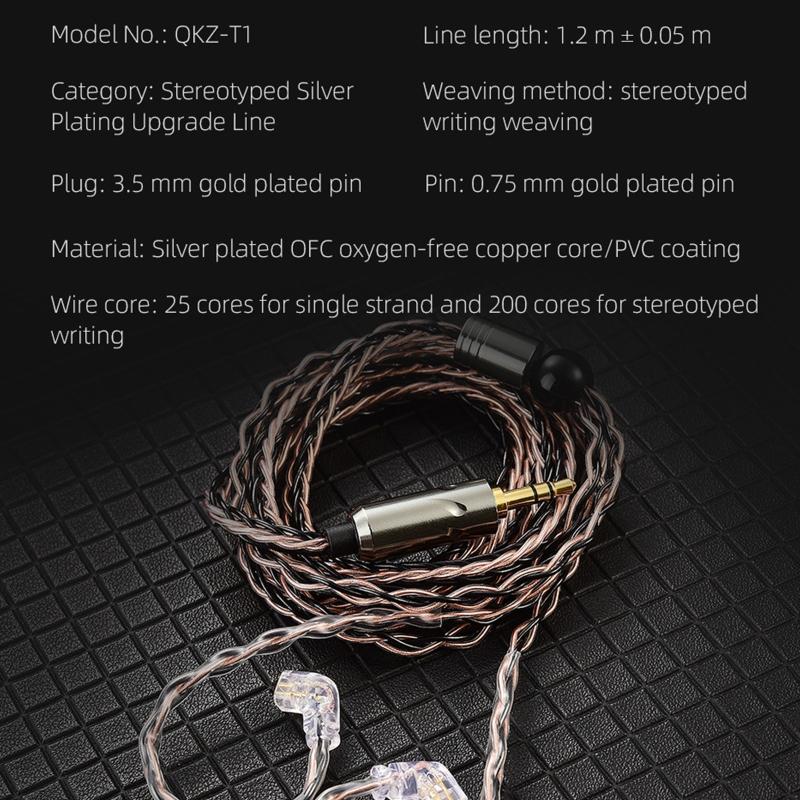 8Core Silver Plated Earphone Wire for QKZ-ZXN/ZXT/AK6 Pro 0.75mm Gold Plated Plug Earphone Extension Cable