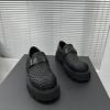 Genuine Leather Men's Shoes 2025 New High-end Woven Hollow Breathable Loafers British Style Platform Trend Big Head Shoes Men