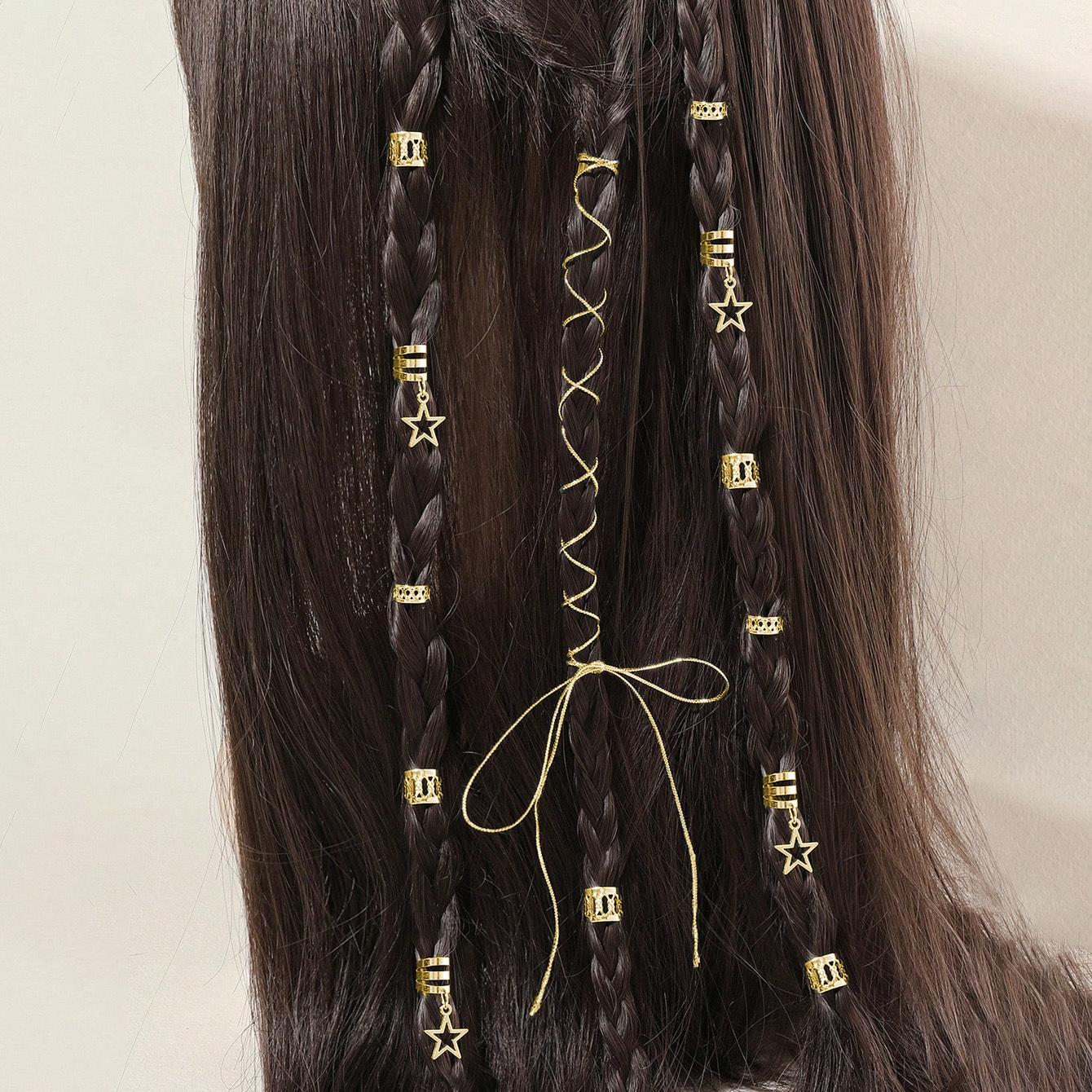

PCS European and American TEA SHEIN popular DIY wig dreadlocks jewelry accessories star pendant winding rope hair ring золотий
