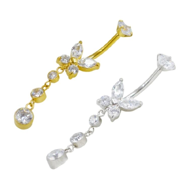 Fashionable Butterfly Belly Ring Stainless Steel Lightweight Body Jewelry With Shining Zircon Stones For Women