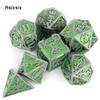 7 Pcs Green Silver Double Swords Metal Dice Solid Polyhedral Dice Set Suitable for Role-Playing RPG   Pathfinder Board Game