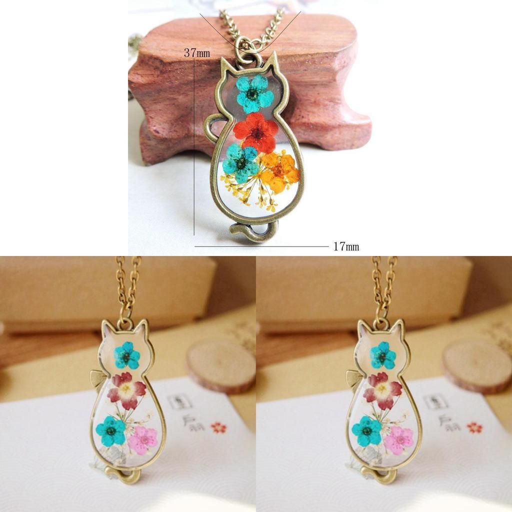 Collana con Ciondolo Gatto Fiori Secchi Naturali Fatto a Mano per Accessori Casual da Donna