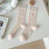 24 Spring And Summer Thin Striped Women'S Socks Bow Embroidered Medium Tube Socks Children Japanese Sweet Stockpile Socks