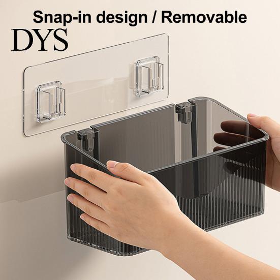 Space Saving Wall Container Wall-mounted Storage Rack, Transparent Plastic Organizer Bin, Multi Purpose Self Adhesive No Drill for Toiletries