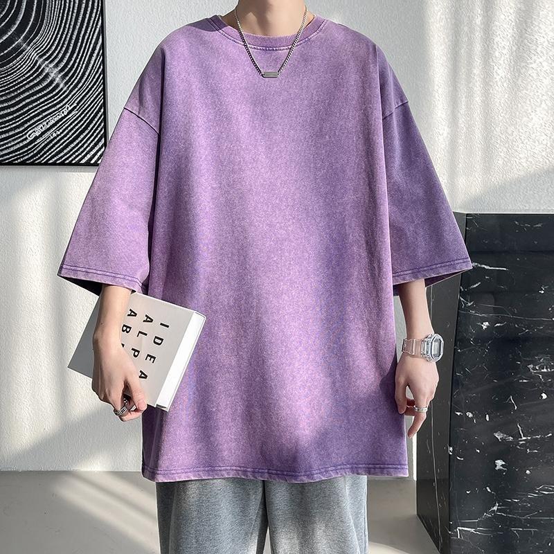 Heavy Fabric Vintage Men Oversized Tees 2026 Summer Short Sleeve Casual O Neck Man Tshirt Acid Washed T-shirts Tops