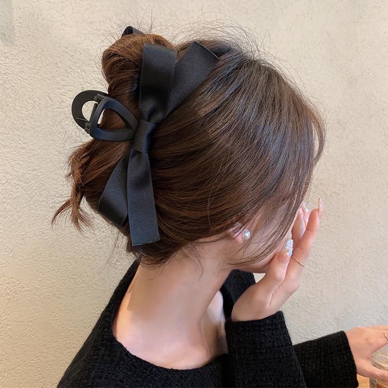 Black Double-Sided Bow Claw Hair Clip - Japanese Korean Style 2025