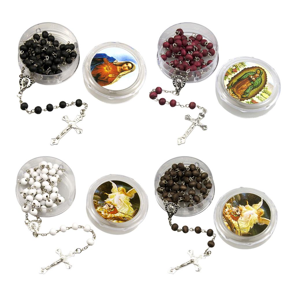 Prayer Scented Wood Beads Chain Rosary Necklace with Crucifix Crosses Pendant Gift Box Christians Religious Communion