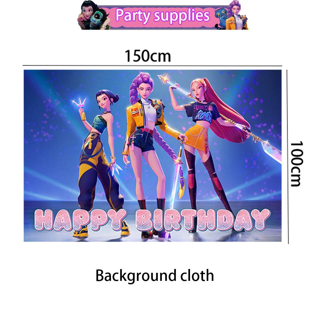 Demon Hunters Birth Date Celebration Disposable Dinner Board Tablecloth Balloon Banner Cake Decoration KPOP Anime Celebration Collection Infant Shower