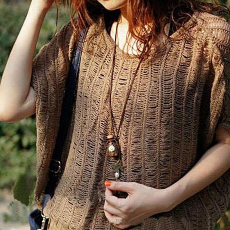 Dlouhé vyřezávané kožené náhrdelníky Přívěsky Retro Cork Láhev na přání Svetr Řetízek