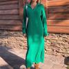 New Pattern Women Autumn Winter Sexy V Neck Long Sleeve Knitted Sweater Dress Long Sleeve Straight Cozy Pullover Slim Dresses
