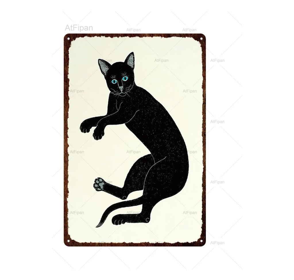 Vintage Japanese Samurai Cat Tin Sign  Retro Metal Wall Art for Home Decor  xCM  Unique Animal Tattoo Design
