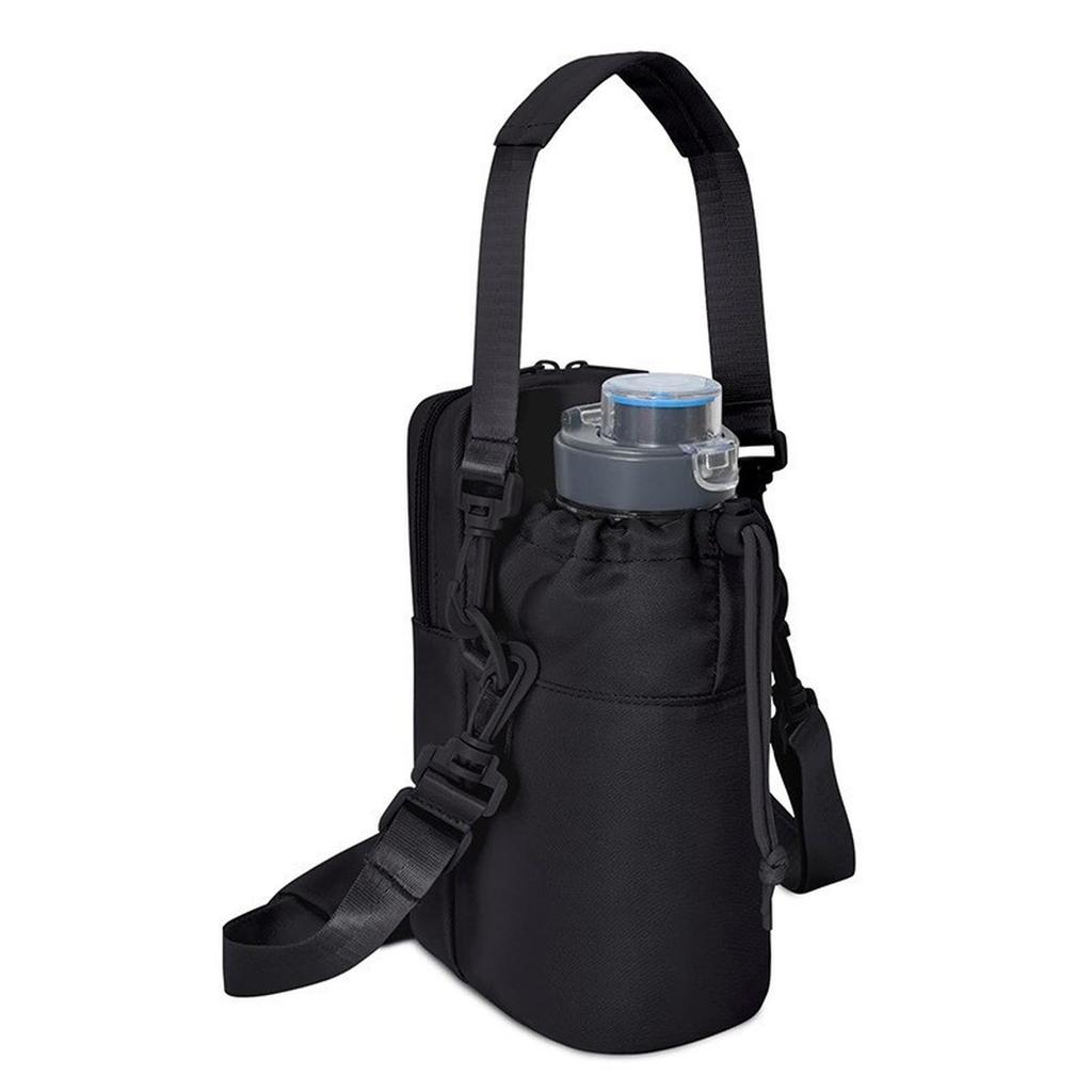 New outdoor water bottle bag with a hanging strap and mobile phone pocket, suitable for hiking.