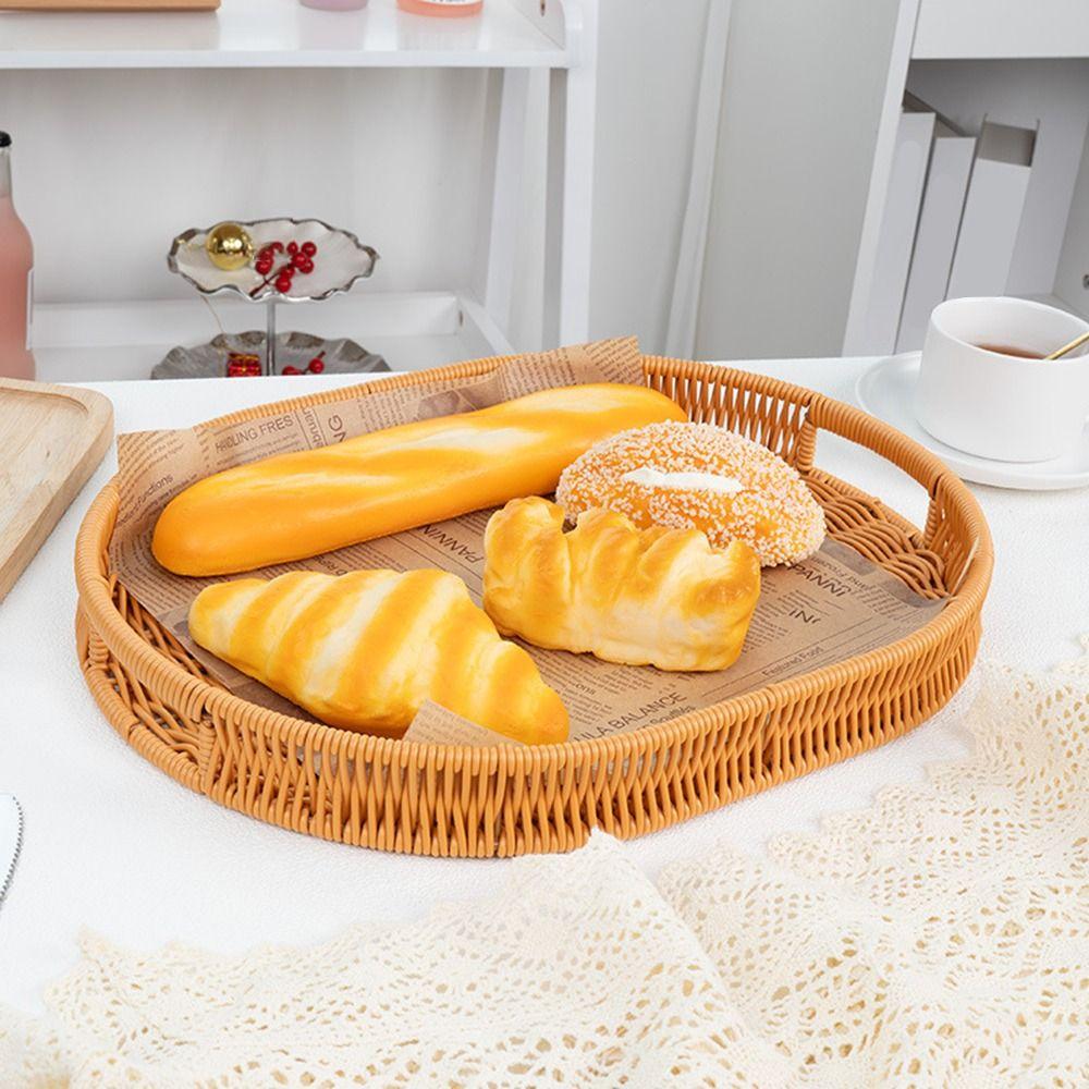 Hand-Woven Imitation Rattan Basket Multipurpose Food Storage Basket Bread Basket Household Storage